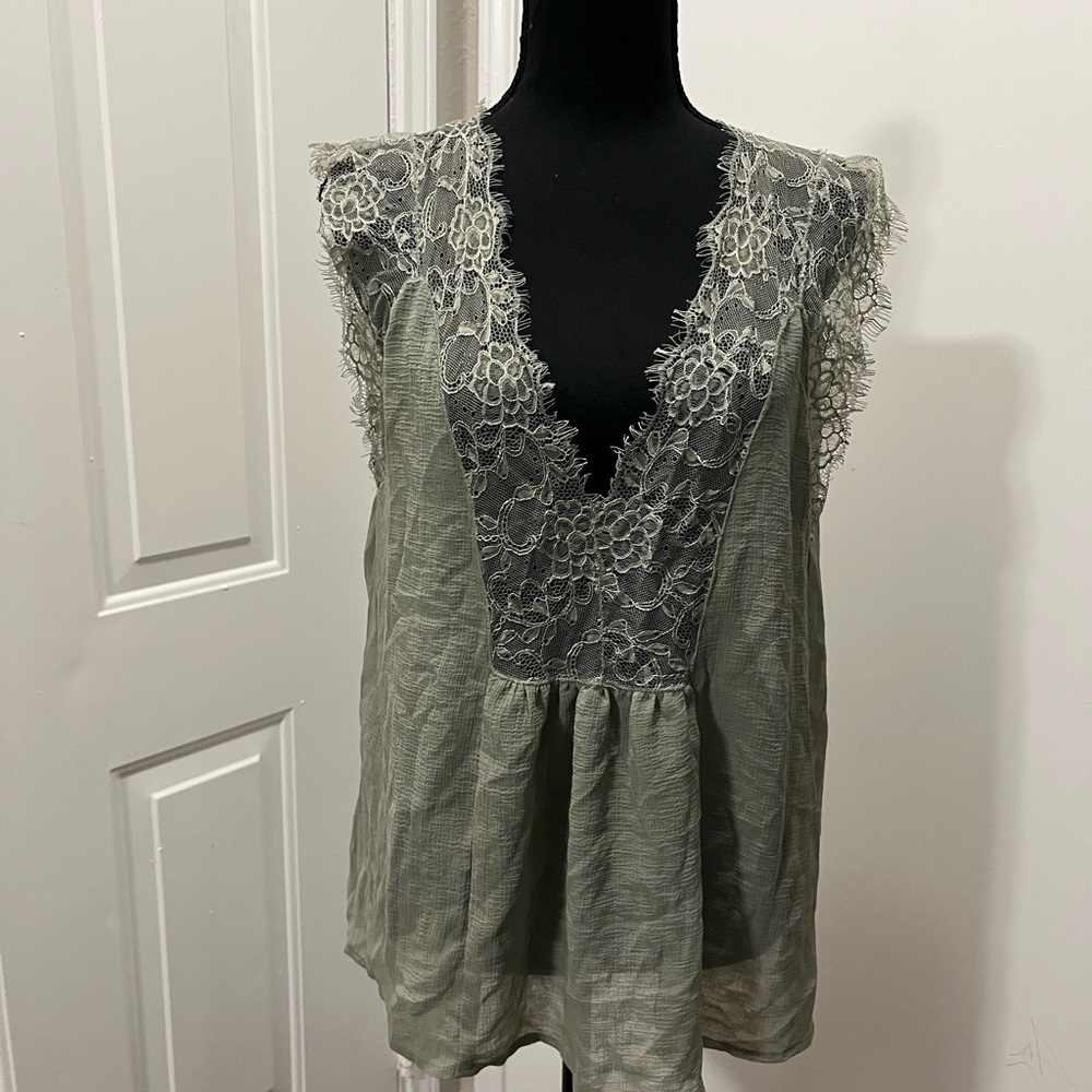 Lovestitch Lace Trimmed Olive Blouse